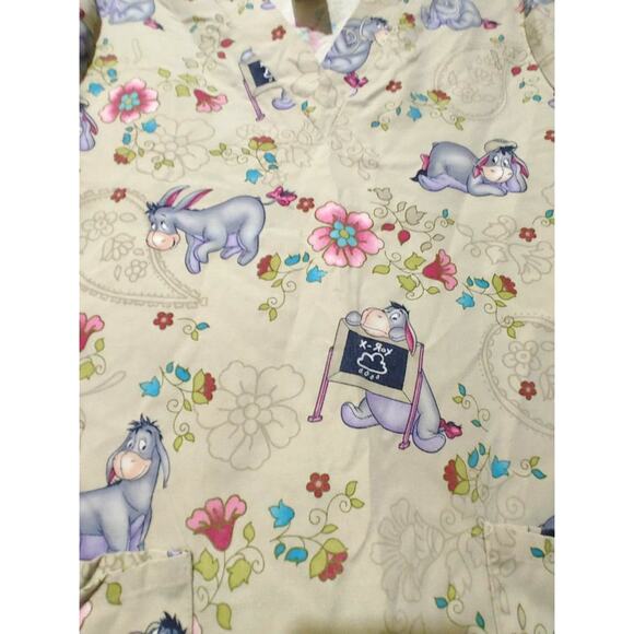 Disney Winnie The Pooh Eeyore X-Ray Paisley Floral V-Neck Scrub Top Womens Small - Picture 3 of 5